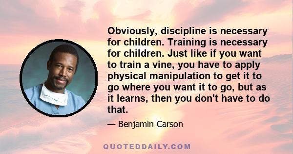 Obviously, discipline is necessary for children. Training is necessary for children. Just like if you want to train a vine, you have to apply physical manipulation to get it to go where you want it to go, but as it