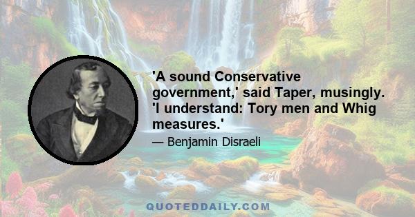 'A sound Conservative government,' said Taper, musingly. 'I understand: Tory men and Whig measures.'