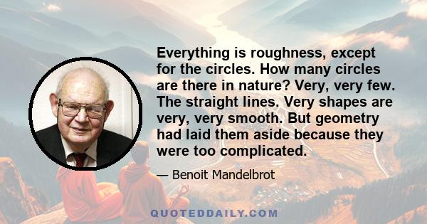 Everything is roughness, except for the circles. How many circles are there in nature? Very, very few. The straight lines. Very shapes are very, very smooth. But geometry had laid them aside because they were too