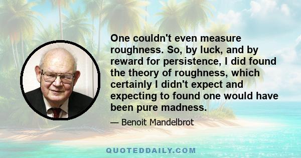 One couldn't even measure roughness. So, by luck, and by reward for persistence, I did found the theory of roughness, which certainly I didn't expect and expecting to found one would have been pure madness.