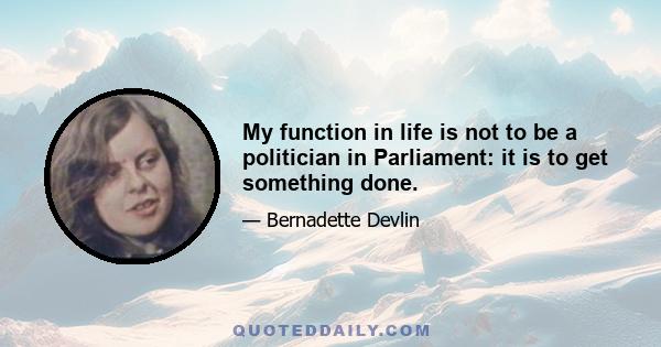 My function in life is not to be a politician in Parliament: it is to get something done.