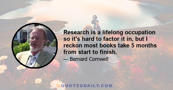 Research is a lifelong occupation so it's hard to factor it in, but I reckon most books take 5 months from start to finish.