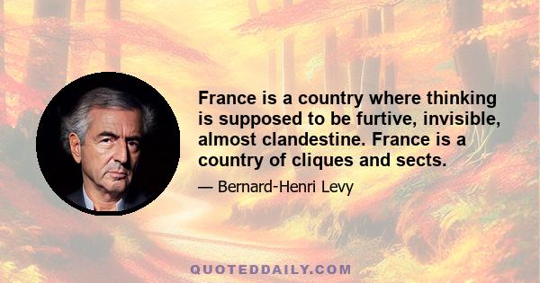 France is a country where thinking is supposed to be furtive, invisible, almost clandestine. France is a country of cliques and sects.