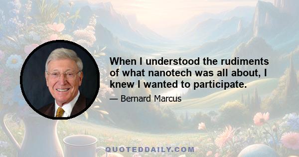 When I understood the rudiments of what nanotech was all about, I knew I wanted to participate.