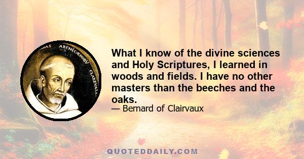 What I know of the divine sciences and Holy Scriptures, I learned in woods and fields. I have no other masters than the beeches and the oaks.