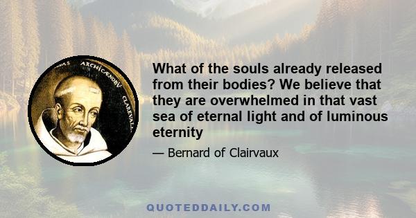 What of the souls already released from their bodies? We believe that they are overwhelmed in that vast sea of eternal light and of luminous eternity