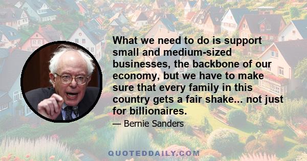 What we need to do is support small and medium-sized businesses, the backbone of our economy, but we have to make sure that every family in this country gets a fair shake... not just for billionaires.