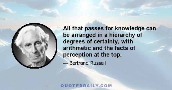 All that passes for knowledge can be arranged in a hierarchy of degrees of certainty, with arithmetic and the facts of perception at the top.