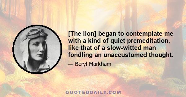 [The lion] began to contemplate me with a kind of quiet premeditation, like that of a slow-witted man fondling an unaccustomed thought.