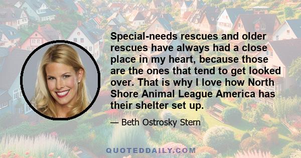 Special-needs rescues and older rescues have always had a close place in my heart, because those are the ones that tend to get looked over. That is why I love how North Shore Animal League America has their shelter set