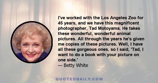 I've worked with the Los Angeles Zoo for 45 years, and we have this magnificent photographer, Tad Motoyama. He takes these wonderful, wonderful animal pictures. All through the years he's given me copies of these