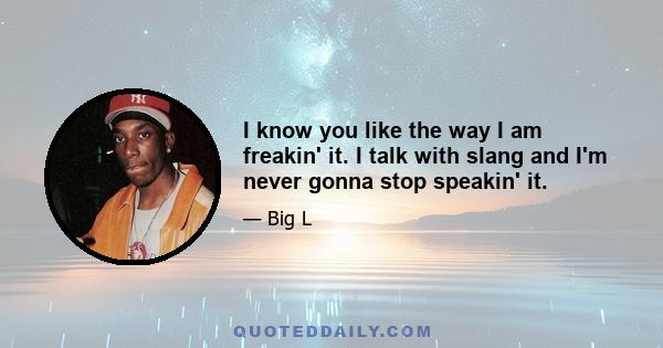 I know you like the way I am freakin' it. I talk with slang and I'm never gonna stop speakin' it.