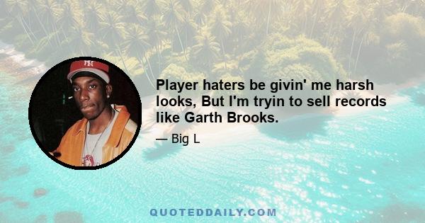 Player haters be givin' me harsh looks, But I'm tryin to sell records like Garth Brooks.