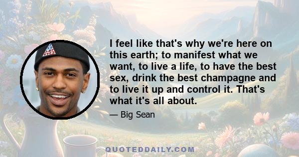 I feel like that's why we're here on this earth; to manifest what we want, to live a life, to have the best sex, drink the best champagne and to live it up and control it. That's what it's all about.