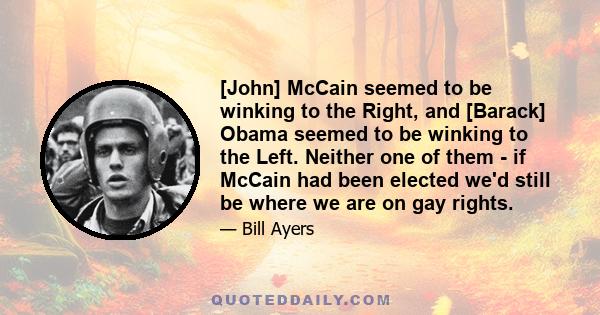 [John] McCain seemed to be winking to the Right, and [Barack] Obama seemed to be winking to the Left. Neither one of them - if McCain had been elected we'd still be where we are on gay rights.