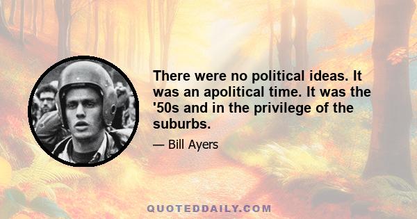 There were no political ideas. It was an apolitical time. It was the '50s and in the privilege of the suburbs.