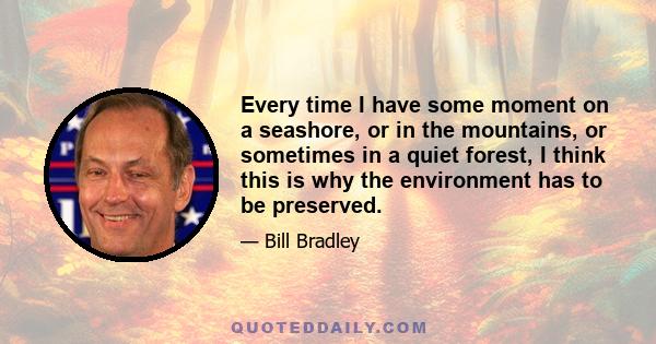 Every time I have some moment on a seashore, or in the mountains, or sometimes in a quiet forest, I think this is why the environment has to be preserved.