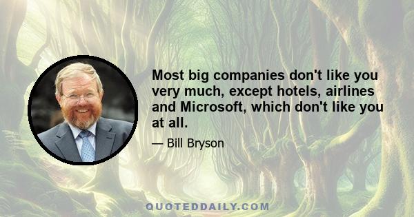 Most big companies don't like you very much, except hotels, airlines and Microsoft, which don't like you at all.