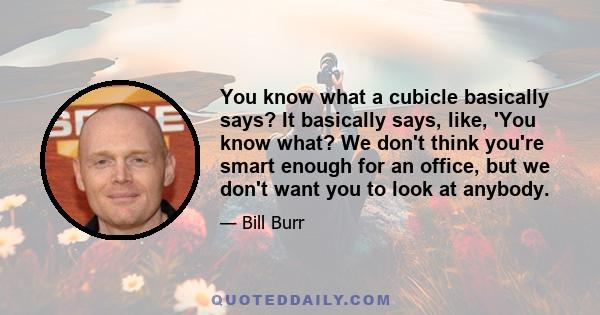 You know what a cubicle basically says? It basically says, like, 'You know what? We don't think you're smart enough for an office, but we don't want you to look at anybody.