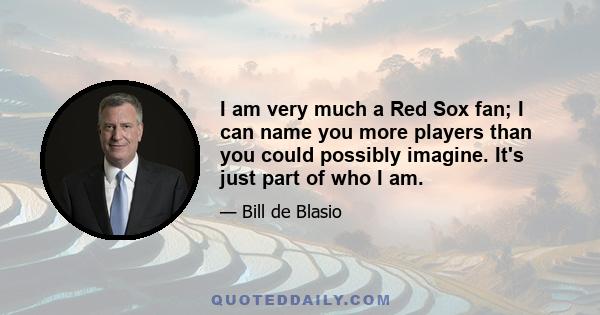 I am very much a Red Sox fan; I can name you more players than you could possibly imagine. It's just part of who I am.