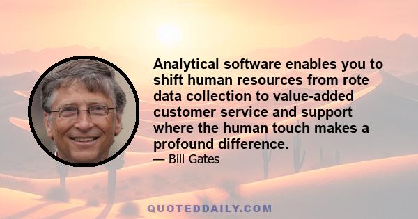 Analytical software enables you to shift human resources from rote data collection to value-added customer service and support where the human touch makes a profound difference.