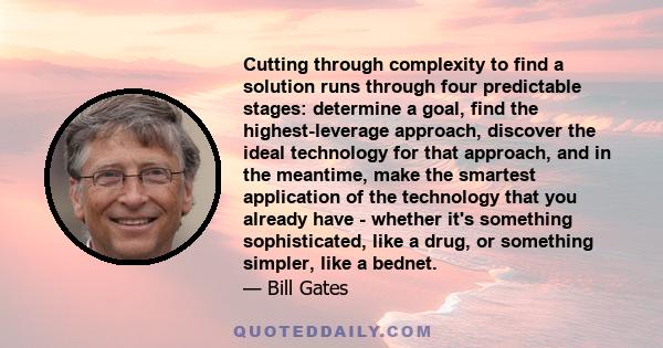 Cutting through complexity to find a solution runs through four predictable stages: determine a goal, find the highest-leverage approach, discover the ideal technology for that approach, and in the meantime, make the