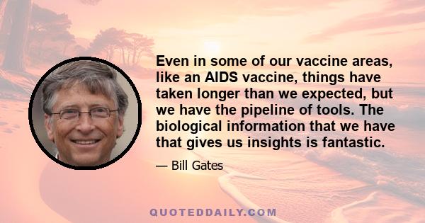 Even in some of our vaccine areas, like an AIDS vaccine, things have taken longer than we expected, but we have the pipeline of tools. The biological information that we have that gives us insights is fantastic.