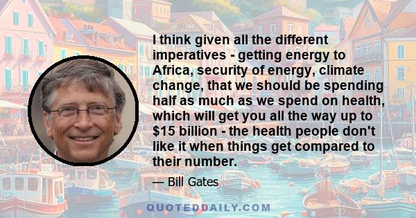 I think given all the different imperatives - getting energy to Africa, security of energy, climate change, that we should be spending half as much as we spend on health, which will get you all the way up to $15 billion 