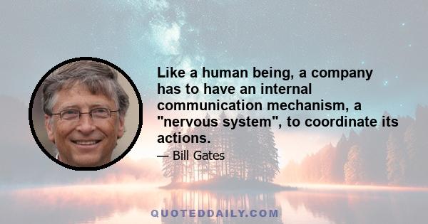 Like a human being, a company has to have an internal communication mechanism, a nervous system, to coordinate its actions.