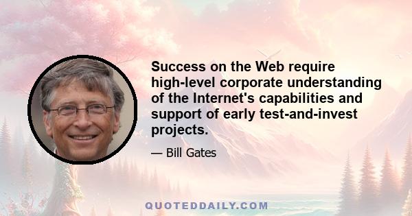 Success on the Web require high-level corporate understanding of the Internet's capabilities and support of early test-and-invest projects.