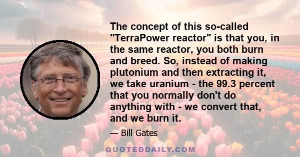 The concept of this so-called TerraPower reactor is that you, in the same reactor, you both burn and breed. So, instead of making plutonium and then extracting it, we take uranium - the 99.3 percent that you normally