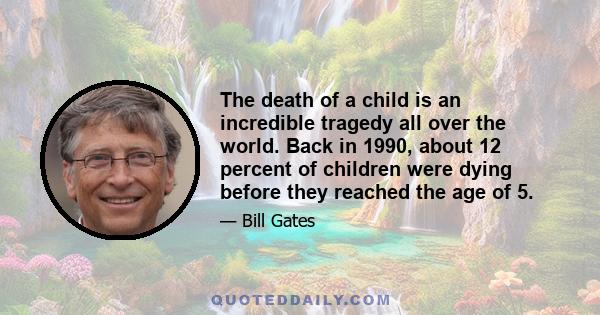 The death of a child is an incredible tragedy all over the world. Back in 1990, about 12 percent of children were dying before they reached the age of 5.