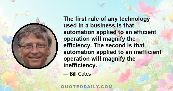 The first rule of any technology used in a business is that automation applied to an efficient operation will magnify the efficiency. The second is that automation applied to an inefficient operation will magnify the