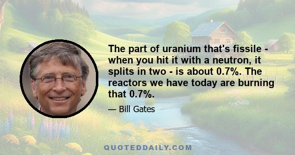 The part of uranium that's fissile - when you hit it with a neutron, it splits in two - is about 0.7%. The reactors we have today are burning that 0.7%.