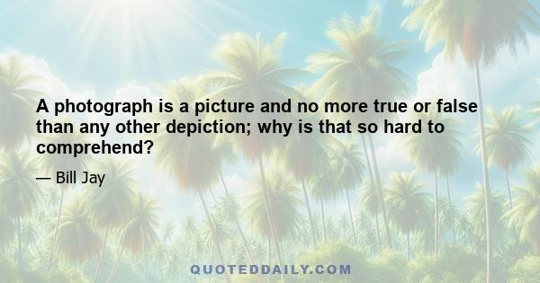 A photograph is a picture and no more true or false than any other depiction; why is that so hard to comprehend?