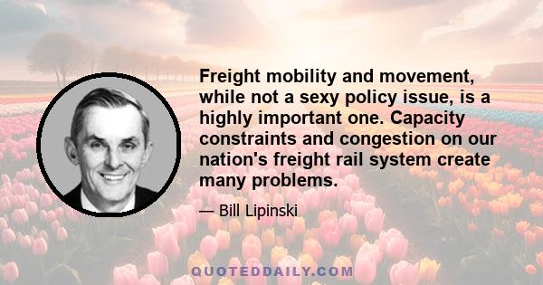 Freight mobility and movement, while not a sexy policy issue, is a highly important one. Capacity constraints and congestion on our nation's freight rail system create many problems.