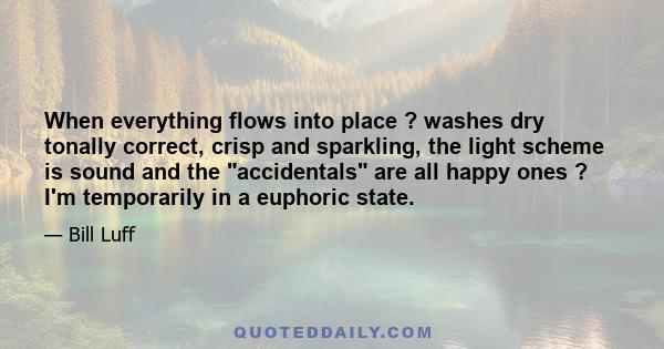 When everything flows into place ? washes dry tonally correct, crisp and sparkling, the light scheme is sound and the accidentals are all happy ones ? I'm temporarily in a euphoric state.