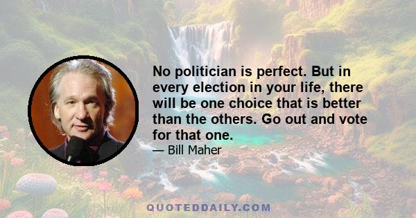 No politician is perfect. But in every election in your life, there will be one choice that is better than the others. Go out and vote for that one.