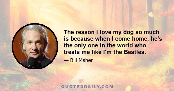 The reason I love my dog so much is because when I come home, he's the only one in the world who treats me like I'm the Beatles.