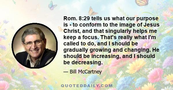 Rom. 8:29 tells us what our purpose is - to conform to the image of Jesus Christ, and that singularly helps me keep a focus. That's really what I'm called to do, and I should be gradually growing and changing. He should 