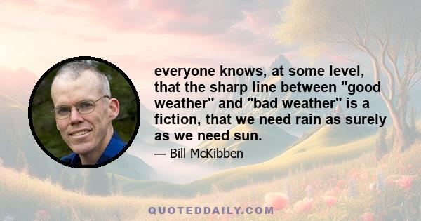 everyone knows, at some level, that the sharp line between good weather and bad weather is a fiction, that we need rain as surely as we need sun.