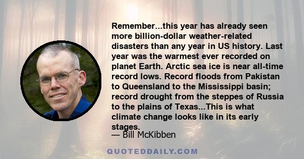 Remember...this year has already seen more billion-dollar weather-related disasters than any year in US history. Last year was the warmest ever recorded on planet Earth. Arctic sea ice is near all-time record lows.