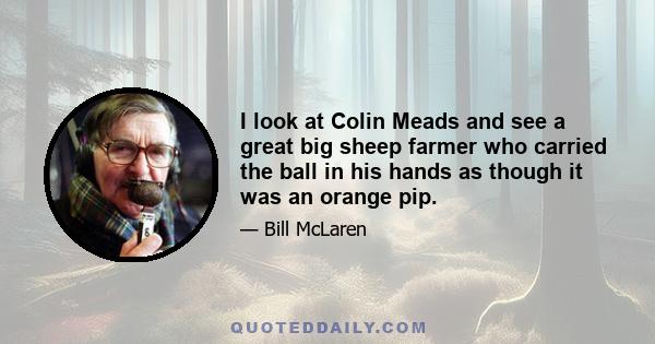 I look at Colin Meads and see a great big sheep farmer who carried the ball in his hands as though it was an orange pip.