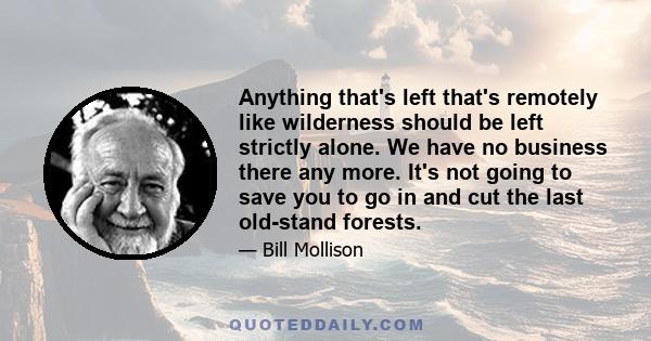 Anything that's left that's remotely like wilderness should be left strictly alone. We have no business there any more. It's not going to save you to go in and cut the last old-stand forests.