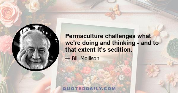 Permaculture challenges what we're doing and thinking - and to that extent it's sedition.