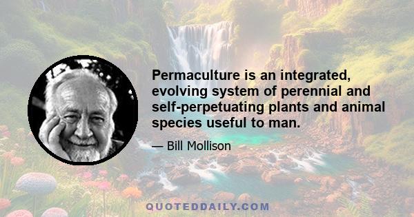 Permaculture is an integrated, evolving system of perennial and self-perpetuating plants and animal species useful to man.