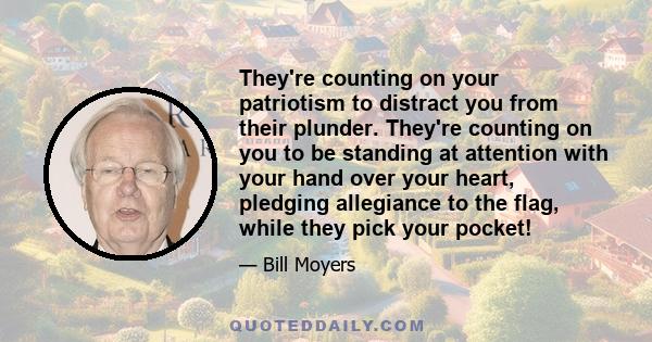 They're counting on your patriotism to distract you from their plunder. They're counting on you to be standing at attention with your hand over your heart, pledging allegiance to the flag, while they pick your pocket!