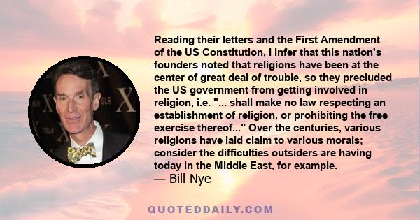 Reading their letters and the First Amendment of the US Constitution, I infer that this nation's founders noted that religions have been at the center of great deal of trouble, so they precluded the US government from