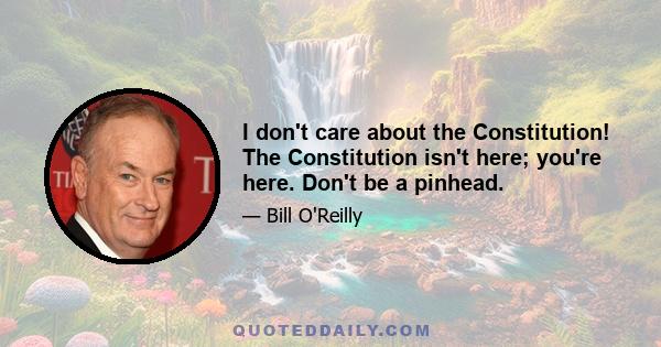 I don't care about the Constitution! The Constitution isn't here; you're here. Don't be a pinhead.