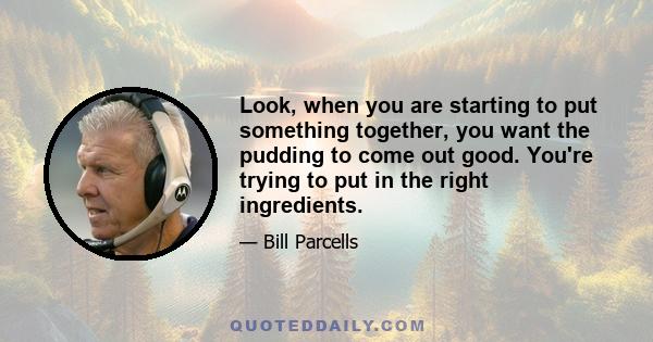 Look, when you are starting to put something together, you want the pudding to come out good. You're trying to put in the right ingredients.